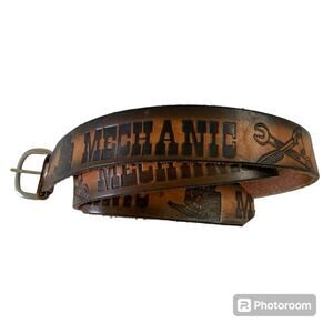 Mechanic Brown Leather Tool Embossed Belt